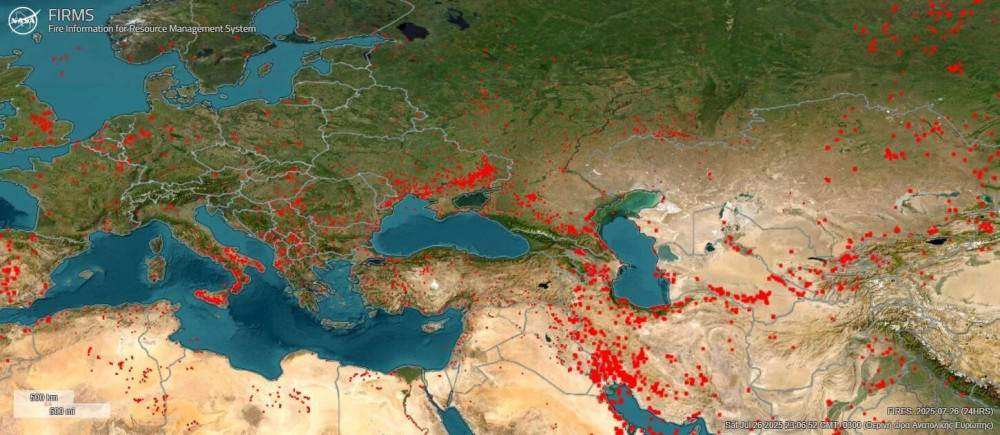 Η Μεσόγειος φλέγεται - Τι δείχνει ο δορυφορικός χάρτης της NASA