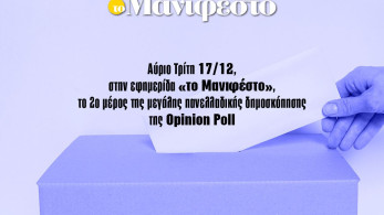Δημοσκόπηση Opinion Poll: Αύριο στην εφημερίδα «το Μανιφέστο» το 2ο μέρος